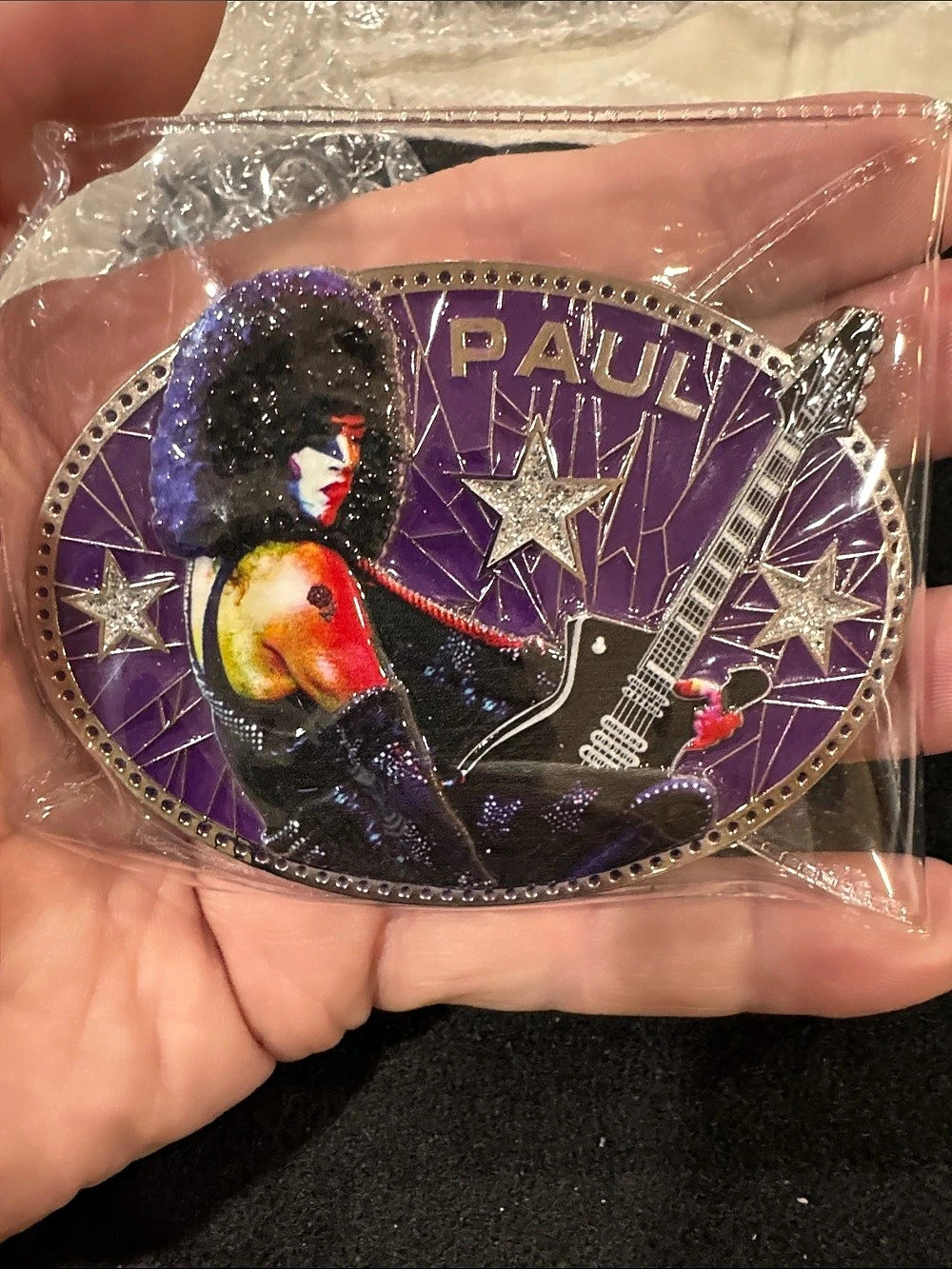KISS Paul Stanley Rhinestone Guitar Brooch in Purple & Black NWT
